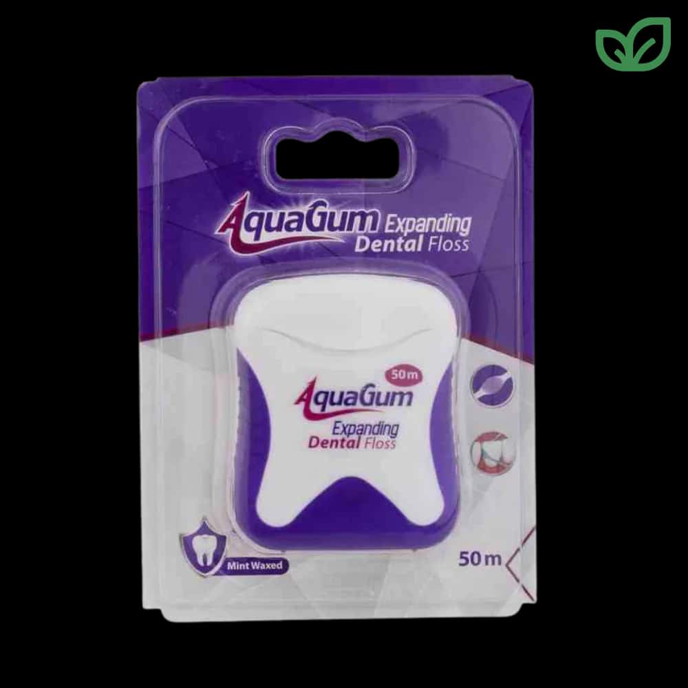 نخ دندان AquaGum Expanding Dental Floss طول 50 متر موم‌دار و نعنایی