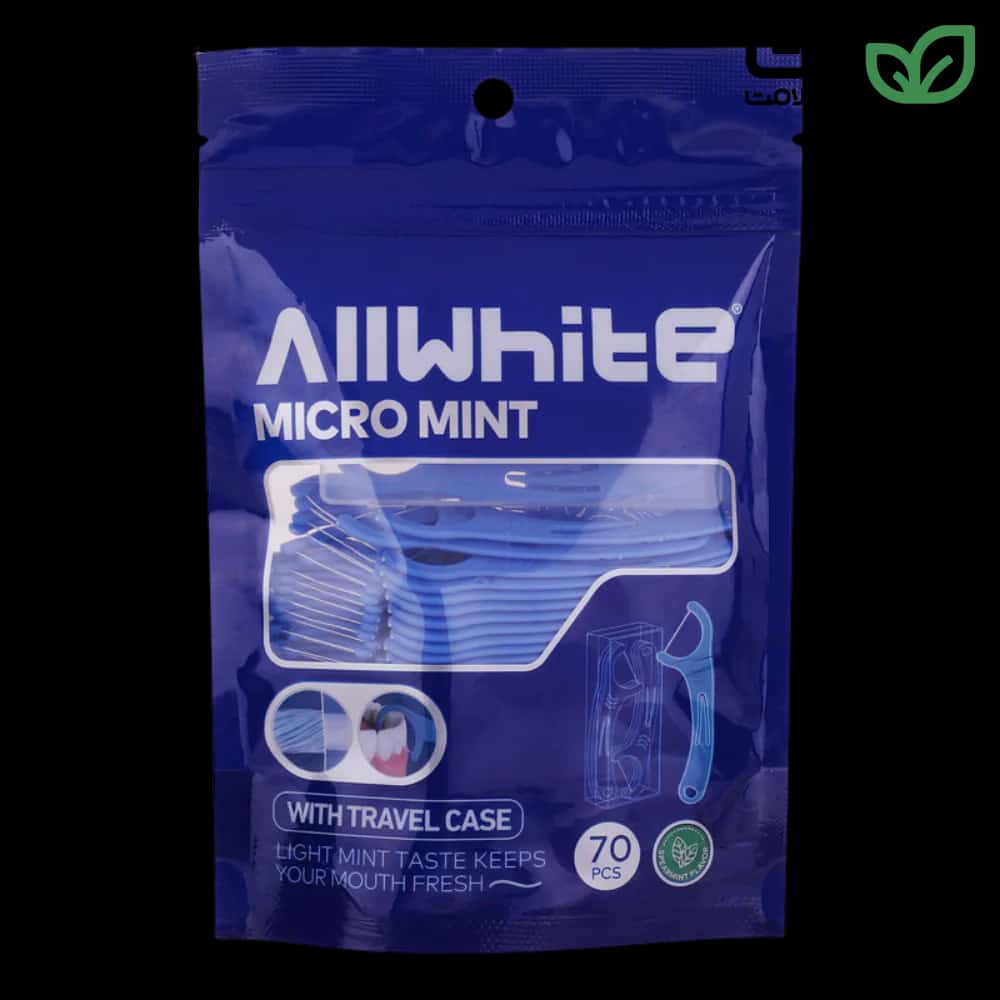 نخ دندان کمانی AllWhite Micro Mint پاکتی بسته 70 عددی