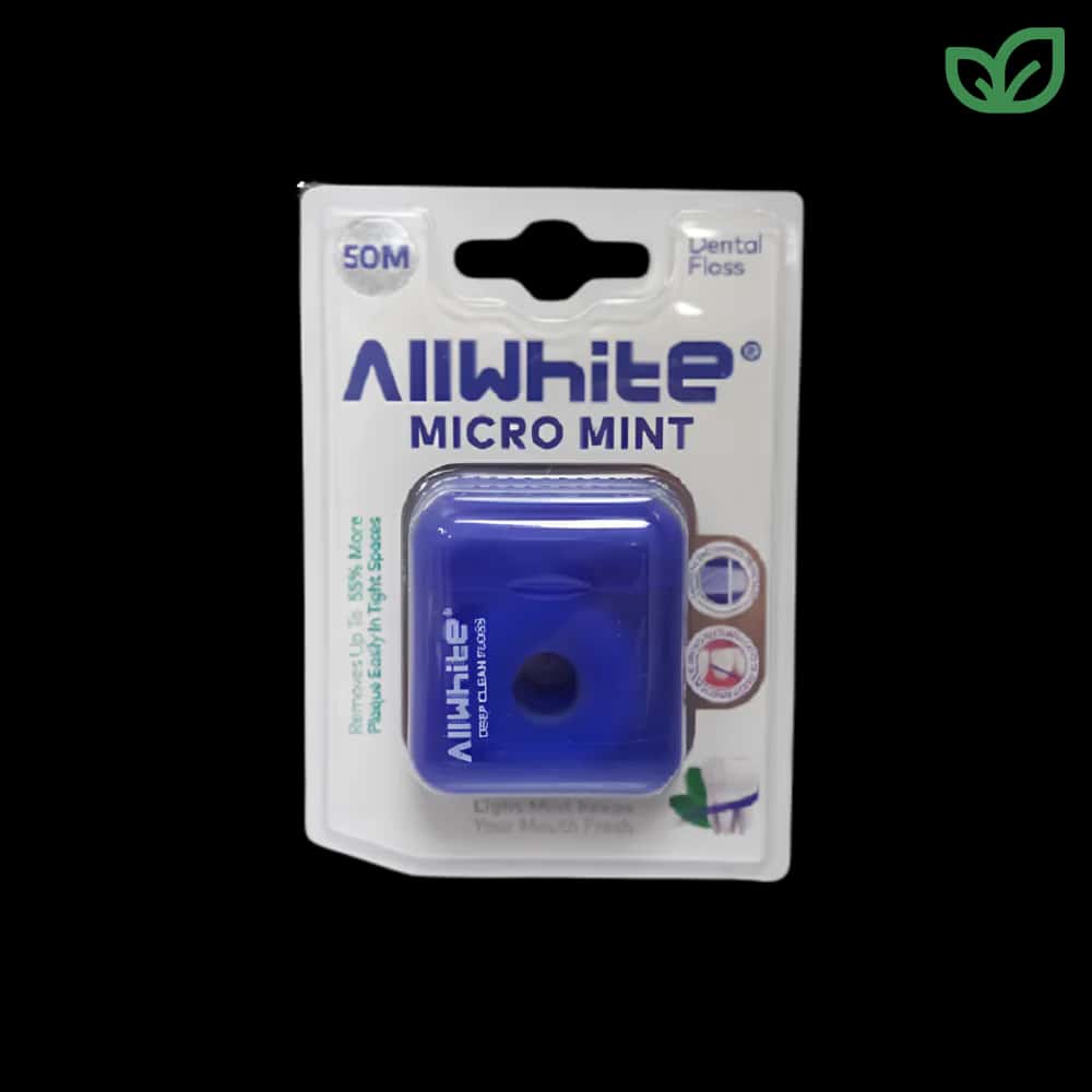 نخ دندان All White Micro Mint طول 50 متر فوق‌نازک و نعنایی