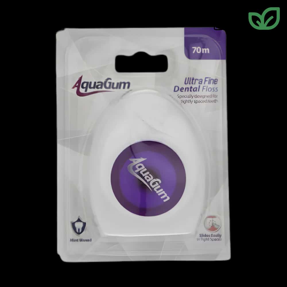 نخ دندان AquaGum Ultra Fine Dental Floss طول 70 متر موم‌دار و نعنایی