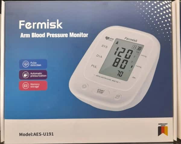 فشارسنج Fermisk AES-U191 بازویی سخنگو با حافظه 90×2 و تشخیص بی‌نظمی ضربان قلب