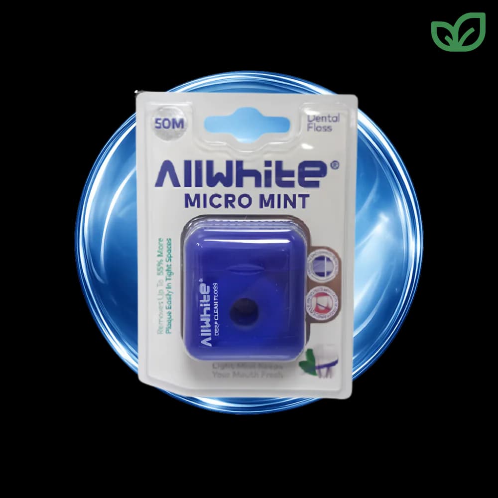 نخ دندان All White Micro Mint طول 50 متر فوق‌نازک و نعنایی