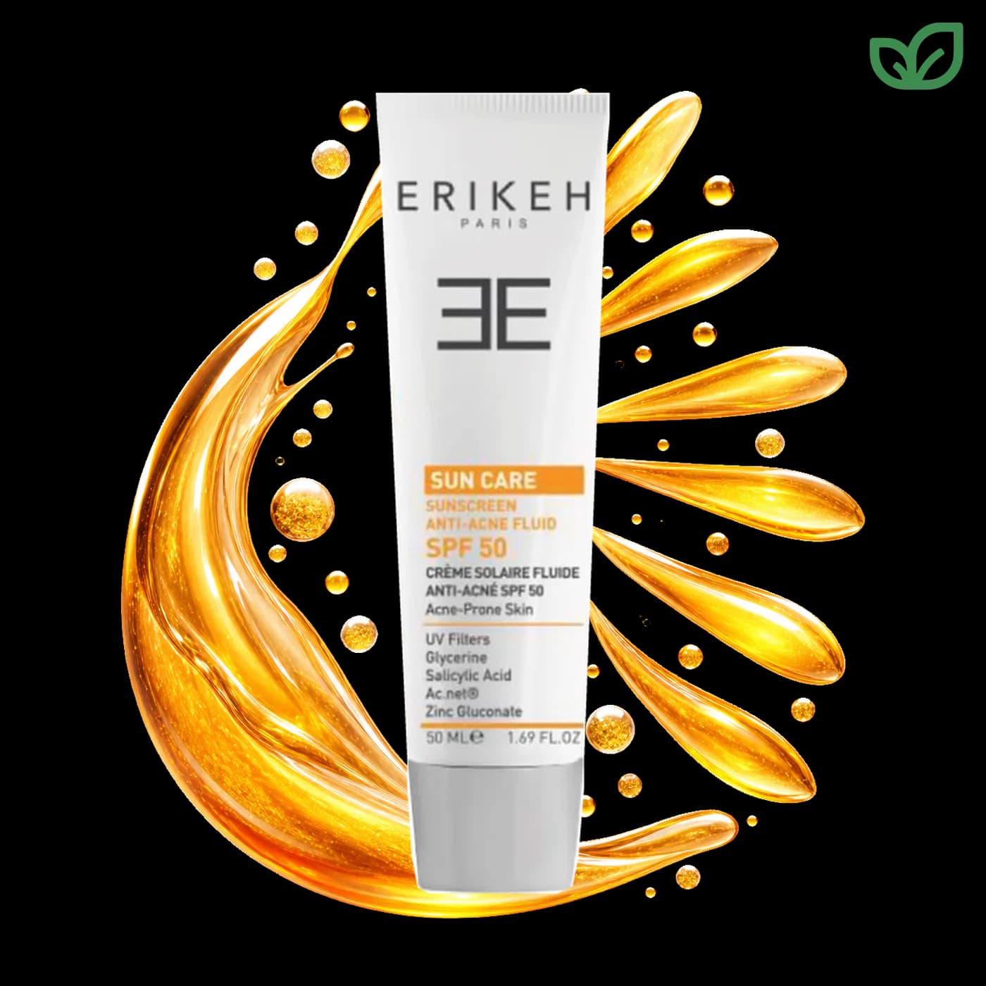 تصویر ضدآفتاب اریکه SPF50 فاقد چربی بژ طبیعی 50 میلی لیتر