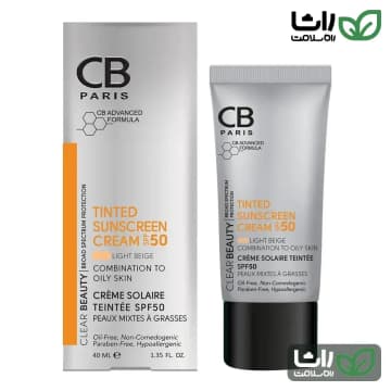 کرم ضدآفتاب CB Paris SPF50 Light Beige حجم 40 میل مناسب پوست مختلط تا چرب